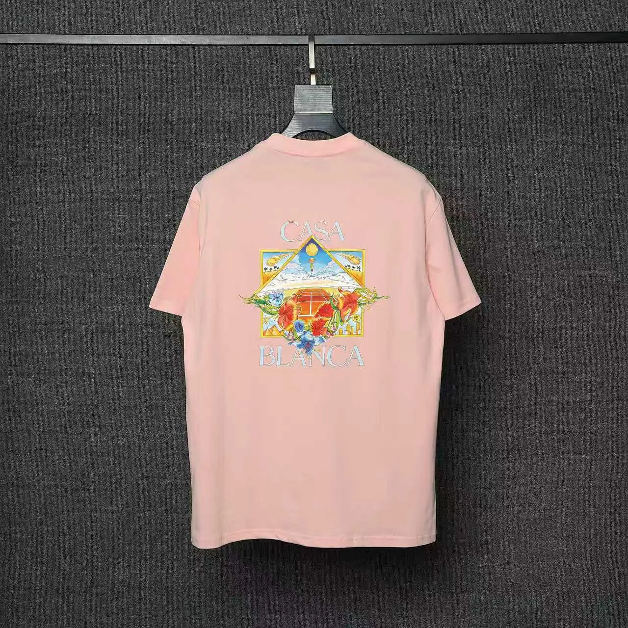 26ss CASABLANCA original printing process short-sleeved T-shirt original development using high-density double yarn pure cotton fabric upper body soft and comfortable color Black White Dark Green color Orange Pink Blue Royal Blue color cigarette powder 8 colors Sizes S M L XL